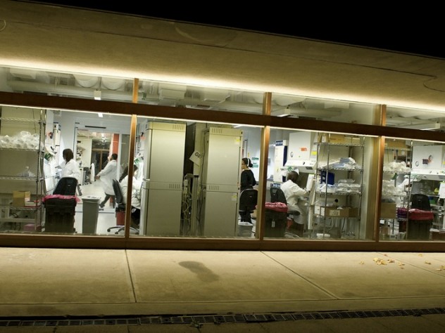 Photograph by Jim Harrison Sherman Fairchild, new home for stem cell and regenerative biology (the biggest undergraduate life-sciences concentration), buzzed with activity on a fall evening. A $65-million to $70-million rehab (see <a href="http://harvardmagazine.com/2010/11/gut-renovation">“Gut Renovation”</a>) brought members of this first cross-school (Medicine and Arts and Sciences) department together in Cambridge sooner than would have happened at the planned Allston science center site.