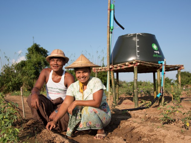 Photograph © Tim Mitzman for Proximity Designs 2013 using a treadle pump, farmers can collect and move water and then distribute it by hose or drip irrigation lines—huge improvements in time and labor compared to bearing buckets of water on their shoulders with a wooden yoke.