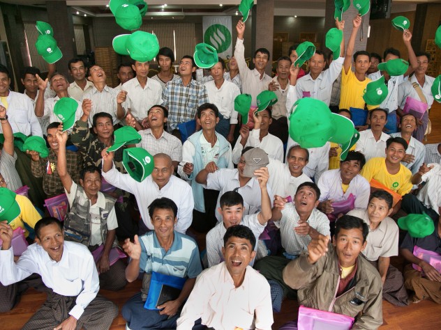 Rural agents come to Yangon for product and sales training during the monsoon season. For some of the agents, shown here at the 2013 training session, the visit to Yangon is their first immersion in city life.
