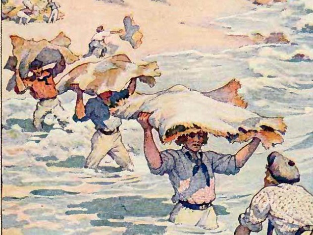 An image of the California hide trade used to illustrate a 1911 edition of his classic work, "Two Years Before the Mast"