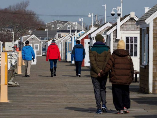 Winter walkers on Provincetown pier