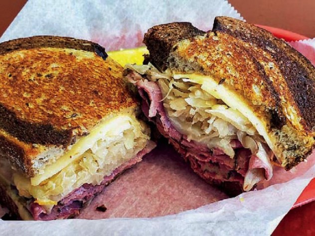 Hot pastrami sandwich at Far Land Provisions