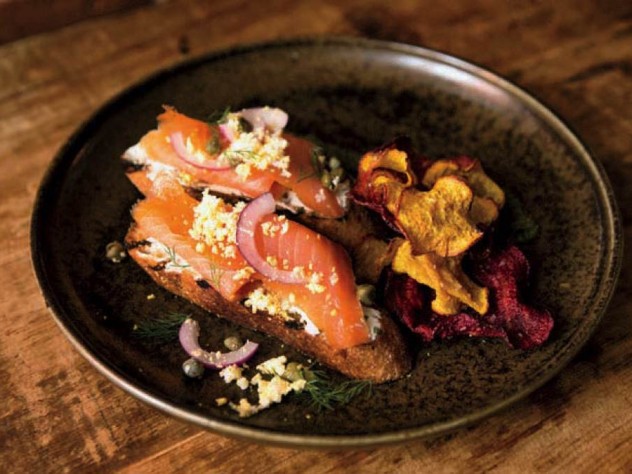 open-faced smoked salmon sandwich