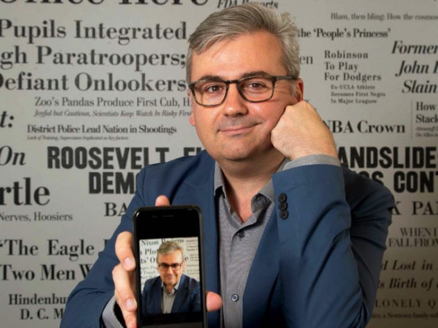 Photo of Geoffrey Fowler with old and new smartphones