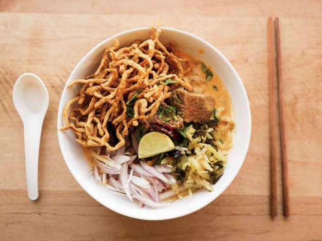 A bowl of khao soi brisket