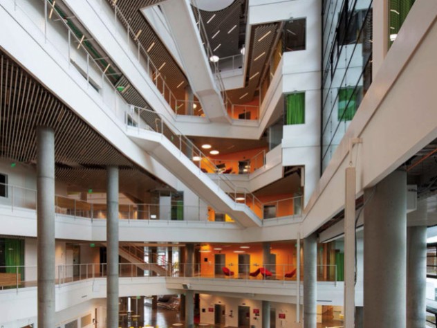 A photograph of the building’s main eight-story atrium, which allows light to reach deep into the building.