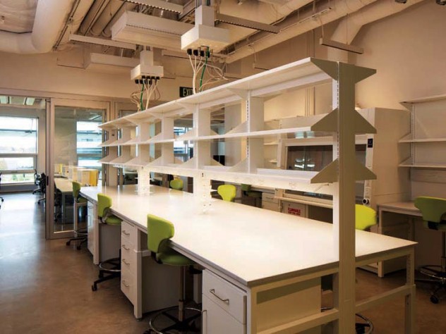 A photo of one of the new laboratories, with large glass windows for natural light