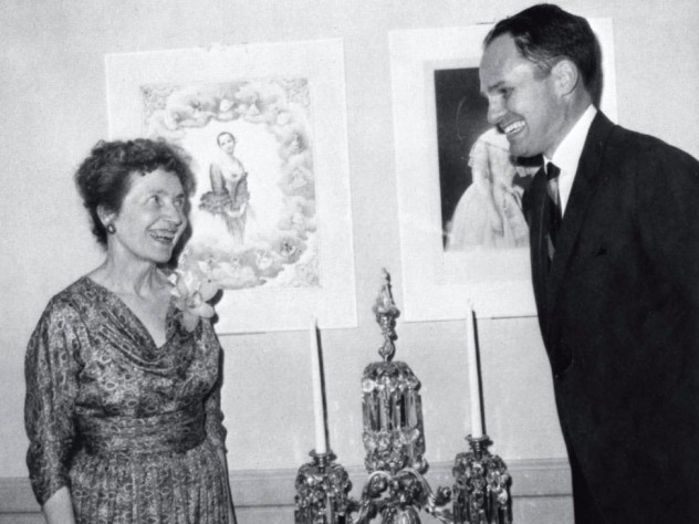 Philanthropist Edwin Binney with Helen Willard, curator of the Harvard Theatre Collection