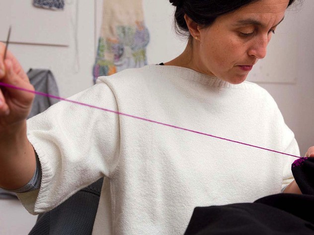 Celia Pym at work with a needle and thread