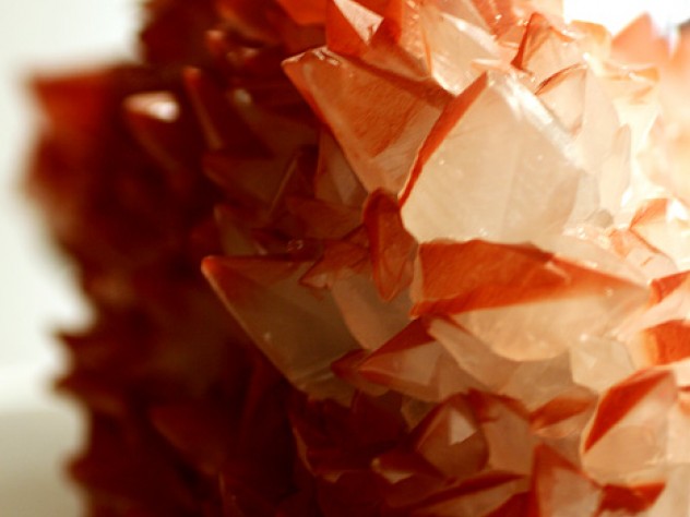 Patrick Rogers Calcite scalenohedrons (six-sided polyhedrons) with red hematite inclusions from the iron mines of West Cumbria, England