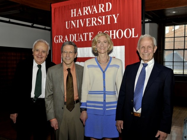 The Graduate School of Arts and Sciences awarded Centennial Medals to (from left) Stephen Fischer-Galati, Eric Maskin, Martha Nussbaum, and David Bevington.