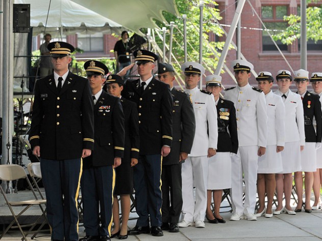 Photograph by Stu Rosner The Reserve Officers’ Training Corps Harvard Class of 2010 await their commissioning.