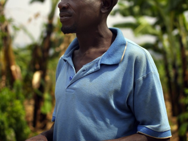 Photograph by Ian MacLellan Barigye, once sickly, is now healthy enough to expand his farm and build a new house for his family.