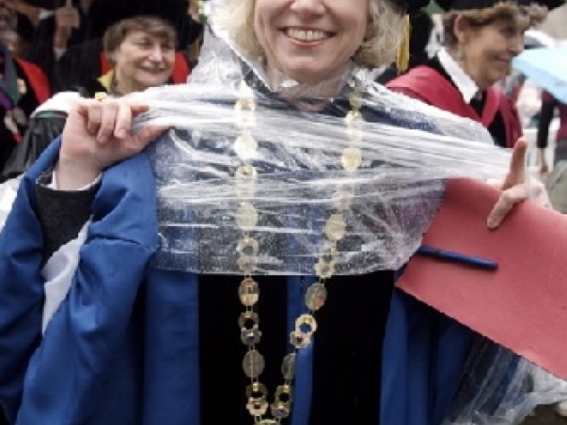 Elizabeth Fleming, President of Converse College, in the preferred garb of the day: academic gown and Harvard-supplied po