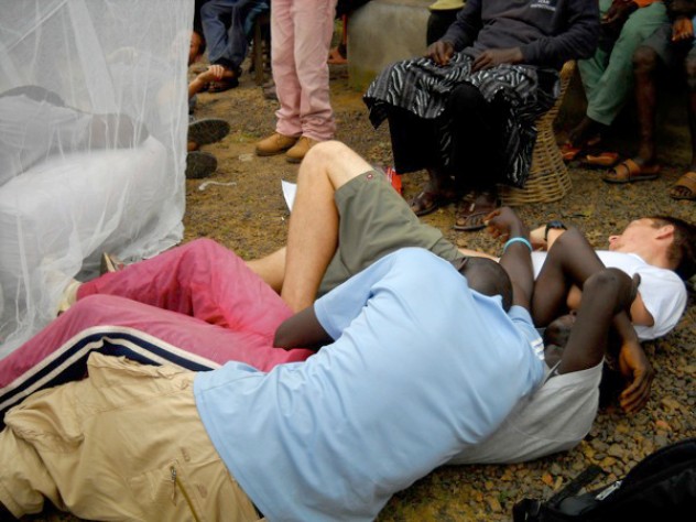 Courtesy of David Sengeh The malaria skit’s dramatic ending: after a brush with the insecticide-treated net, the “mosquitoes” writhe around and die. The people who don’t sleep under the net also keel over; the only survivor is Sengeh, who in the skit’s last moments wakes up healthy.