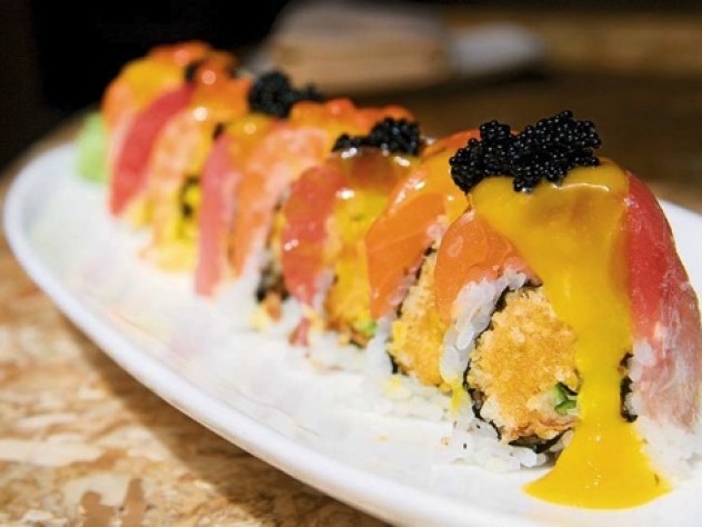 The &ldquo;Crunchy Roll&rdquo; with salmon, tuna, and mango sauce.