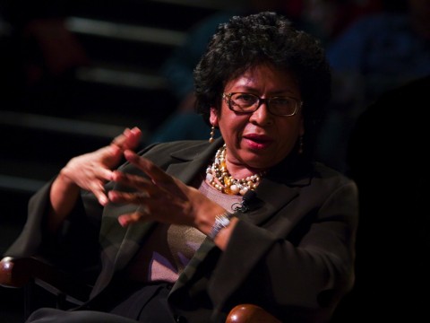 Ruth J. Simmons during a 2007 Harvard panel discussion among women Ivy League presidents (including president-designate Drew Gilpin Faust)