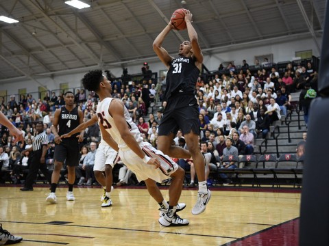 Seth Towns '20 (shown here in earlier action) led the Crimson with 26 points in a 73-69 loss at Princeton on Friday.