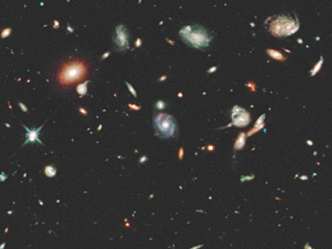 A Hubble Space Telescope image of galaxies 3 billion to 11 billion light years distant.