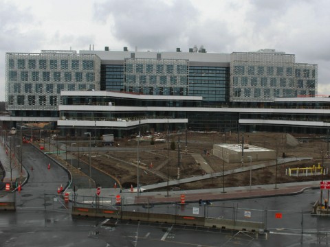 Photograph, Allston science and engineering complex with construction halted, April 9, 2020