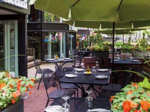 A photograph of Piattini’s sunken patio in Boston