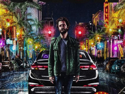 Film poster for DASH, showing the driver in front of his car on Hollywood Boulevard