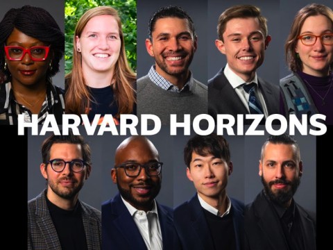 Photomontage of the nine graduate student presenters at the 2023 Harvard Horizons symposium