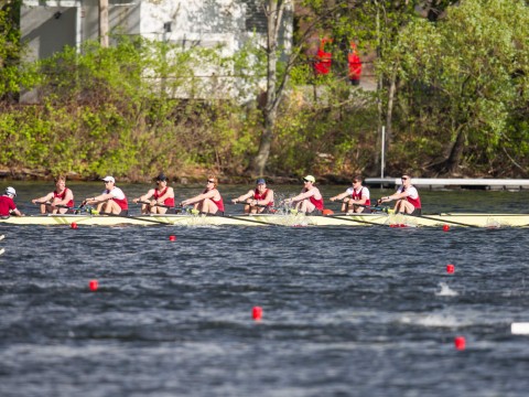 The undefeated varsity heavies in action at the Sprints