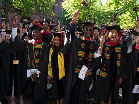 Graduates of the Harvard Law School classes of 2020 and 2021 celebrate