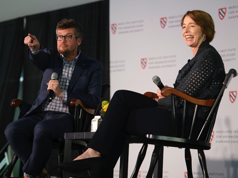 Novelist John Green joins Radcliffe medalist Ophelia Dahl on stage to discuss Partners in Health Novelist John Green joins Radcliffe medalist Ophelia Dahl on stage to discuss Partners in Health
