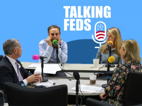 Paul Fishman, Harry Litman, Amy Jeffress, and Jamie Gorelick record an episode of the Talking Feds podcast.