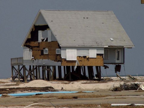Photograph of Dauphin Island, Alabama, after Hurricane Katrina, 2005, illustrating risks of coastal development as climate change progresses