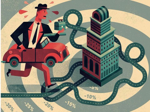 Illustration of a man commuting to work