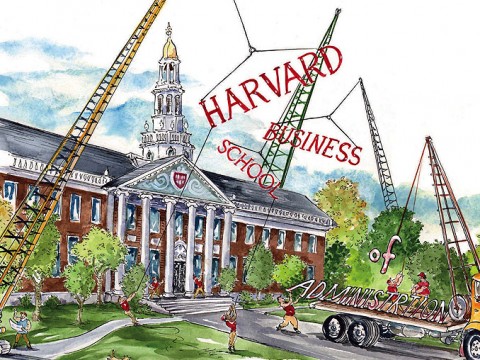 Illustration showing how Harvard Business School settled on its new name in 1961