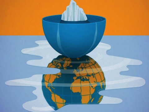 Illustration of ice melting and spilling out of a bowl