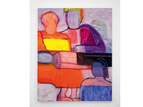 bold colorful figures, with one lying on a mother's lap
