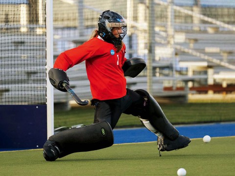 Ellie Shahbo blocking a shot during practice