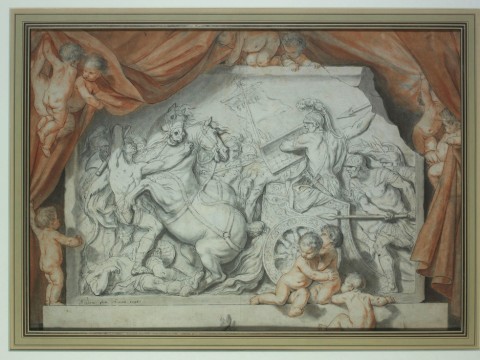 Roman statue of Diomedes with babies crawling on it