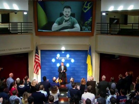 Zelenskyy speaks via video conference at Harvard Kennedy School’s Institute of Politics
