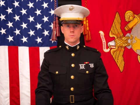 William Tamplin in his Marine Corps dress blues uniform