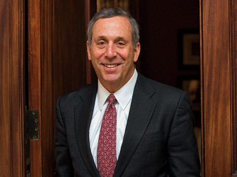 Portrait photograph of Harvard president Lawrence S. Bacow