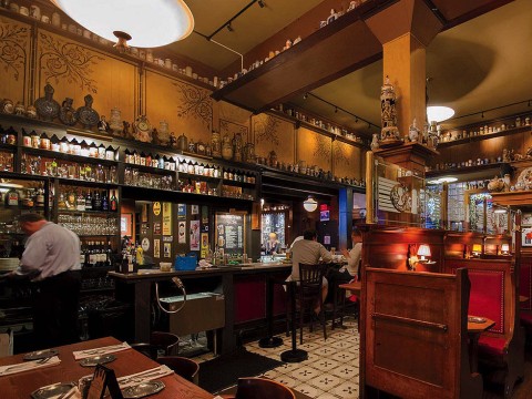 The stein-laden mahogany back bar, and original 1935 booths at the landmark restaurant The Student Prince