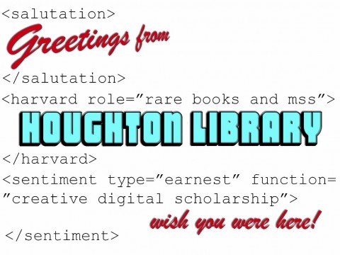 A Houghton Library postcard designed to attract undergraduates in computer science to its resources