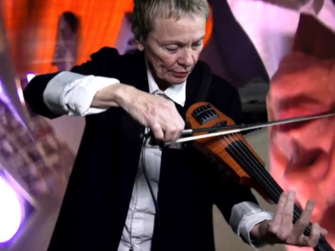 During her Norton Lectures, Laurie Anderson plays a violin of her own invention.