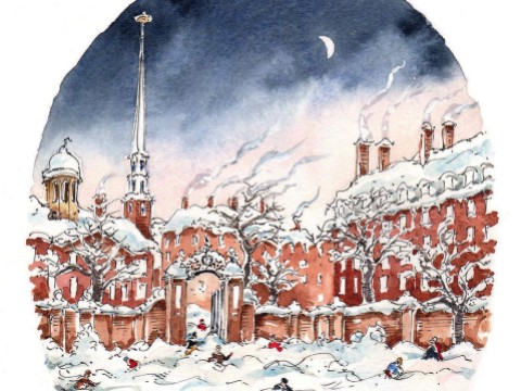 Illustration of Cambridge in deep snow, not cleaned up