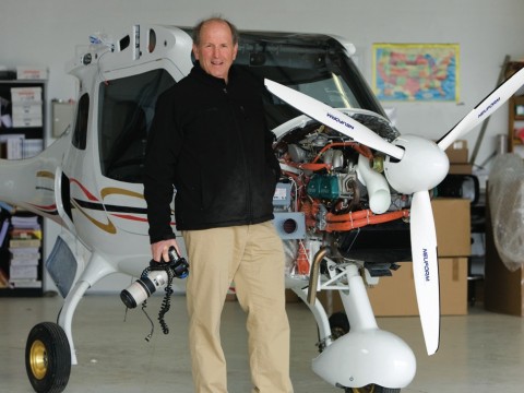 Alex MacLean with tools of his trade: a new fuel-efficient plane and his camera