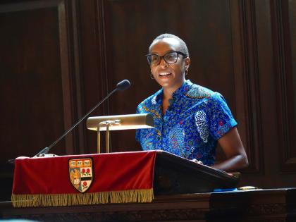 Claudine Gay at the podium