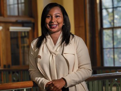 Professor Myisha Eatmon photographed in Harvard's Barker Center