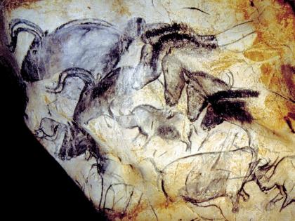 The human urge to create art appears magnificently in the Paleolithic paintings from roughly 30,000 years ago at Chauvet Cave, in southern France. Here, the Panel of the Horses.