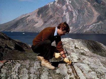 Photograph of earth scientist Andrew Knoll at work in the field